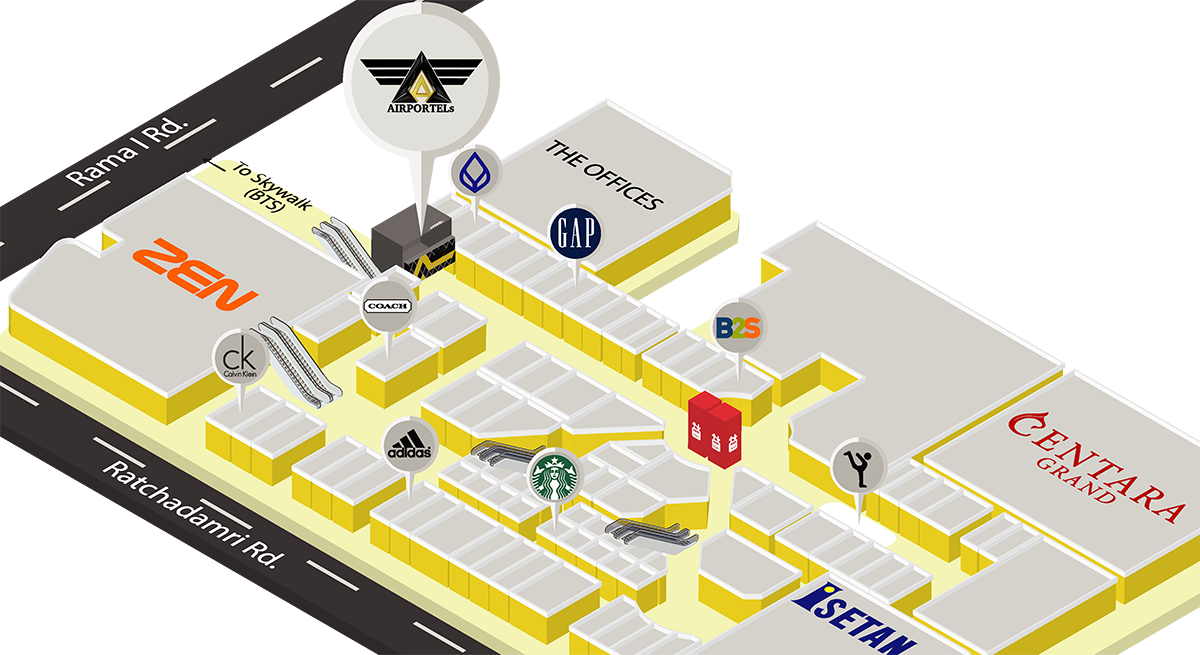 에어포텔(AIRPORTELs) 방콕 센트럴 월드 지도